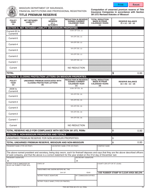Form MO375-0418  Printable Pdf