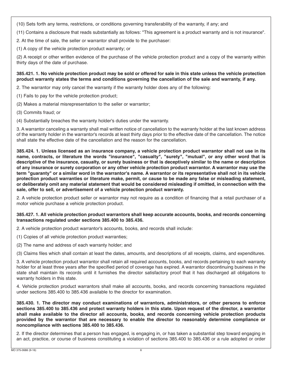 Form MO375-0686 Vehicle Protection Product Warrantor Registration - Missouri, Page 6