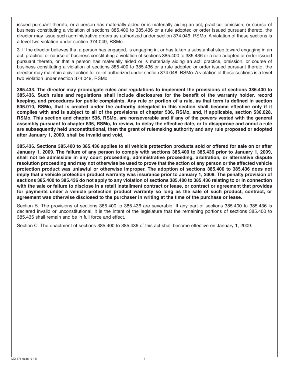 Form MO375-0686 Vehicle Protection Product Warrantor Registration - Missouri, Page 7