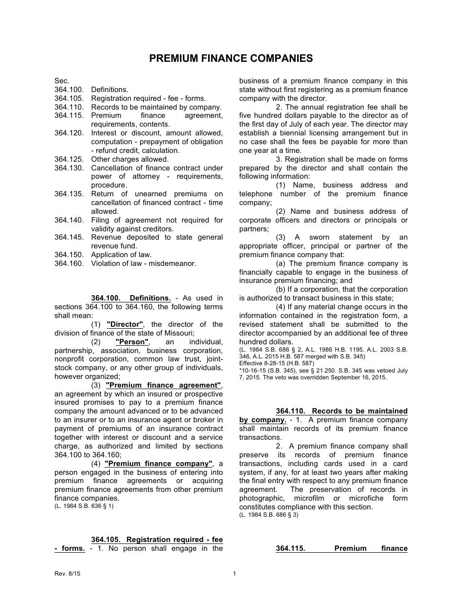 Form PF Application for Premium Finance Company - Missouri, Page 4