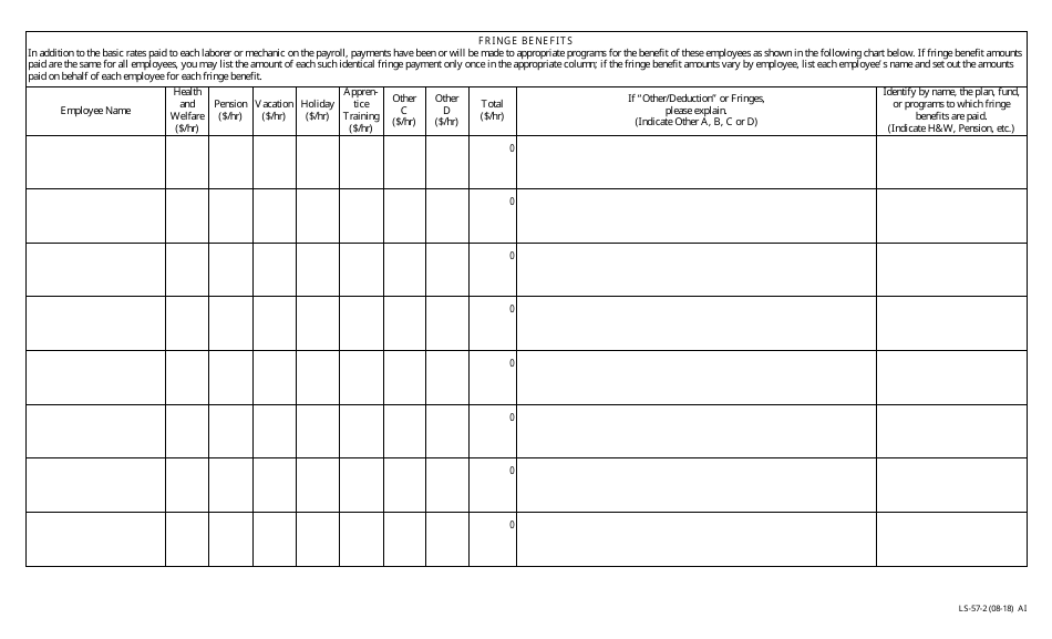 Form LS-57 Contractor Payroll Records - Missouri, Page 2