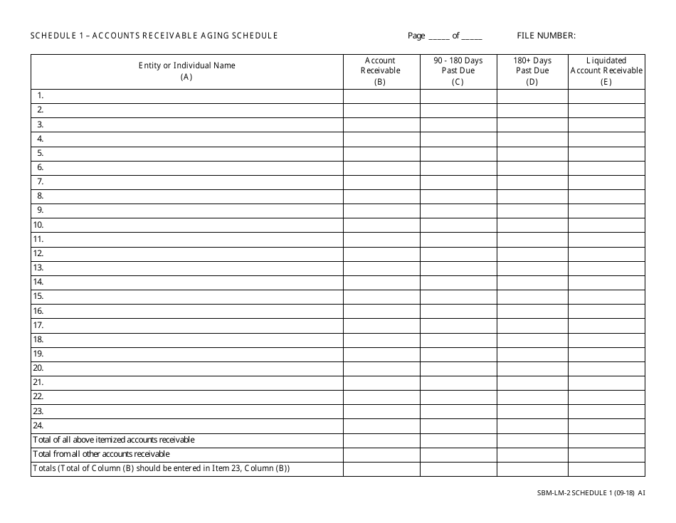 Form SBM-LM-2 Schedule 1 Accounts Receivable Aging Schedule - Missouri, Page 1