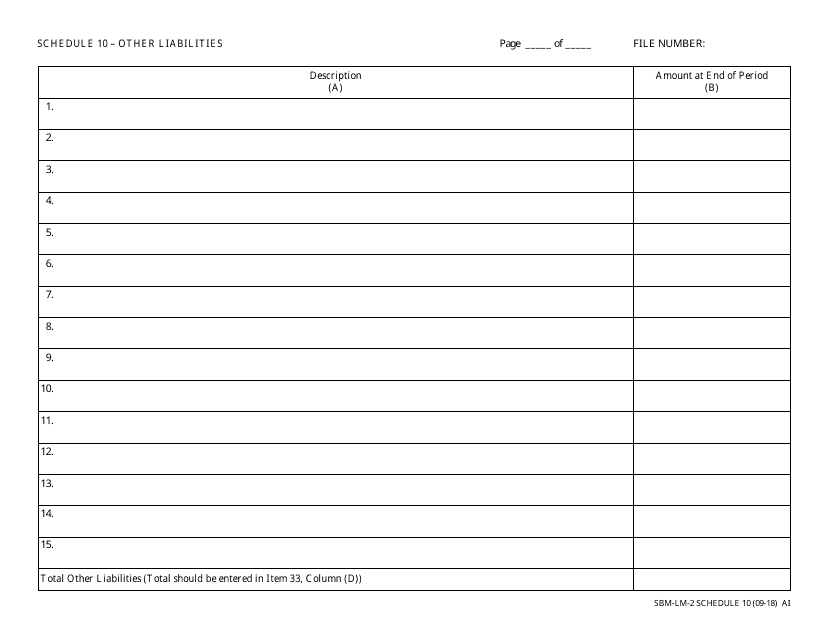 Form SBM-LM-2 Schedule 10  Printable Pdf