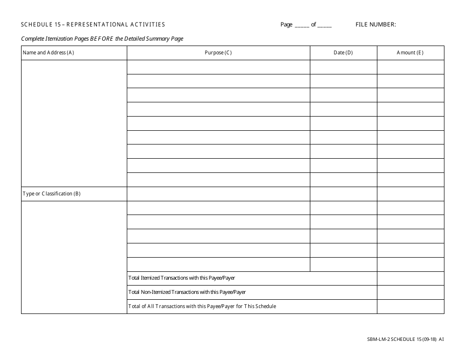 Form SBM-LM-2 Schedule 15 Representational Activities - Missouri, Page 1