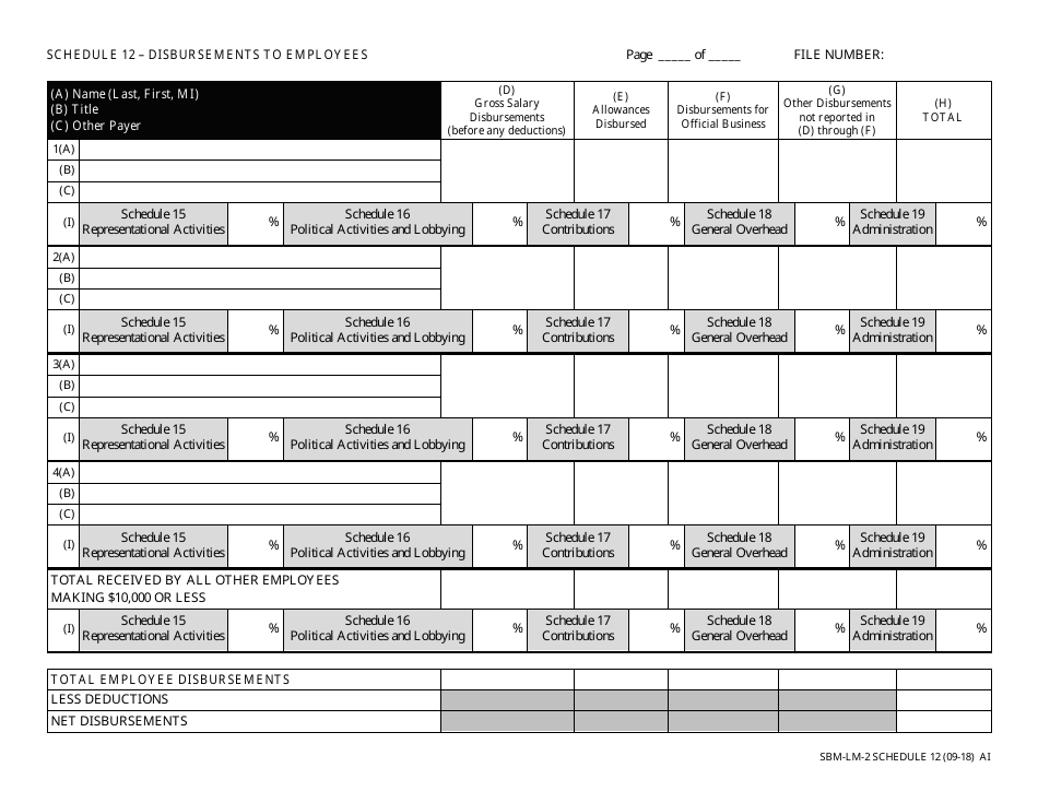 Form SBM-LM-2 Schedule 12 Disbursements to Employees - Missouri, Page 1