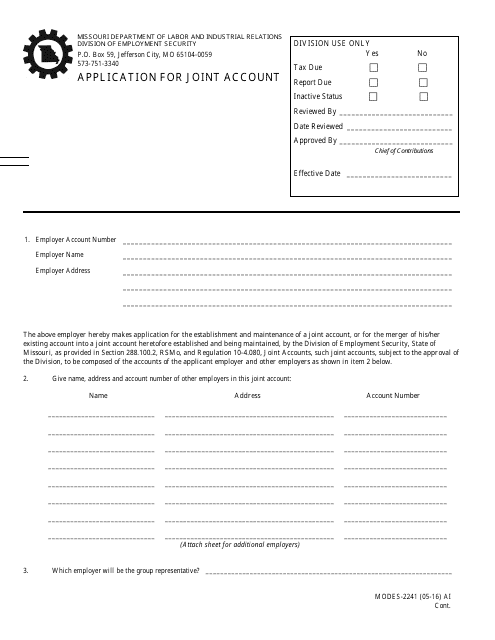 Form MODES-2241 Application for Joint Account - Missouri