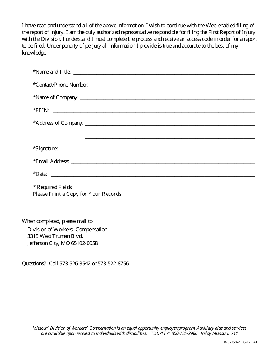 Form WC-250 Electronic Partnering / Confidentiality Agreement - Missouri, Page 2