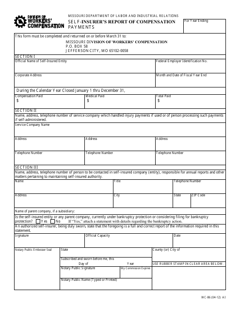Form WC-86 Self-insurer's Report of Compensation Payments - Missouri