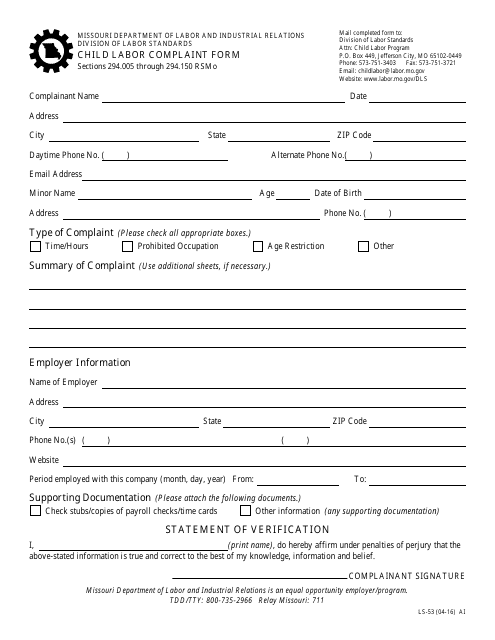 Form LS-53  Printable Pdf