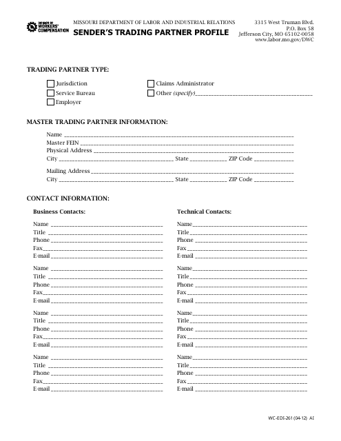 Form WC-EDI-261 Sender's Trading Partner Profile - Missouri