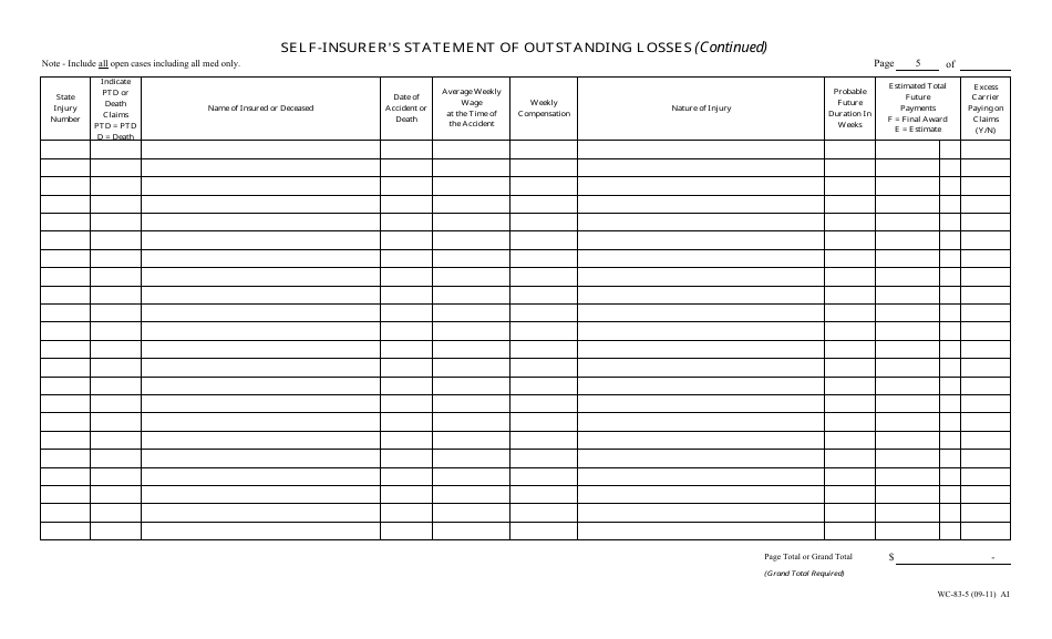 Form WC-83 Self-insurers Statement of Outstanding Losses - Minnesota, Page 5