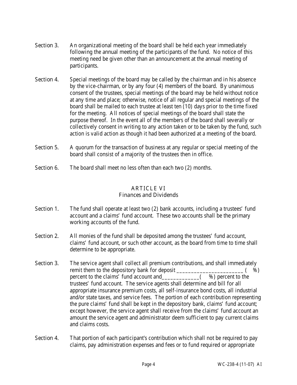 Form WC-238 Self-insurance by-Laws (Sample) - Missouri, Page 4