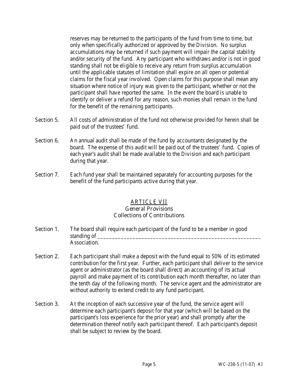 Form WC-238 Self-insurance by-Laws (Sample) - Missouri, Page 5