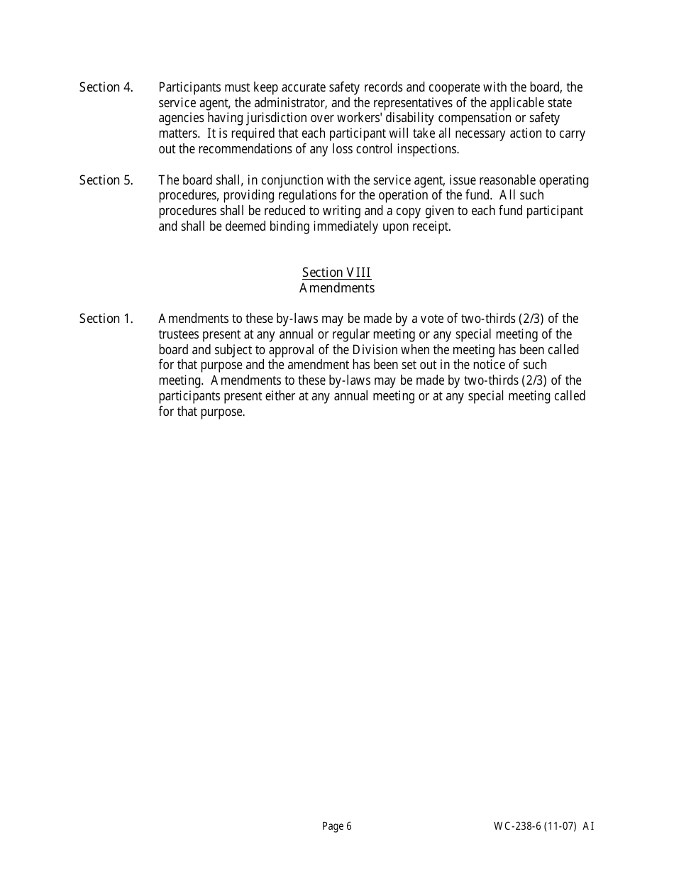 Form WC-238 Self-insurance by-Laws (Sample) - Missouri, Page 6