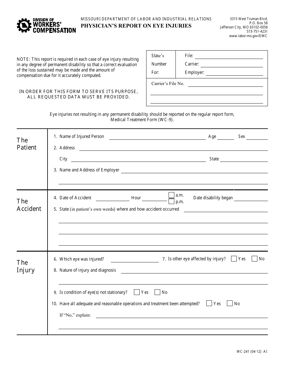 Form Wc-241 - Fill Out, Sign Online And Download Fillable Pdf, Missouri 