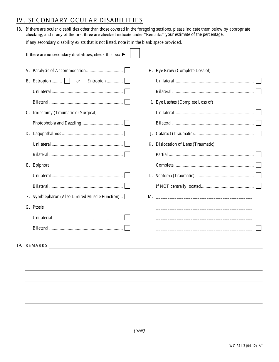 Form WC-241 Physicians Report on Eye Injuries - Missouri, Page 3