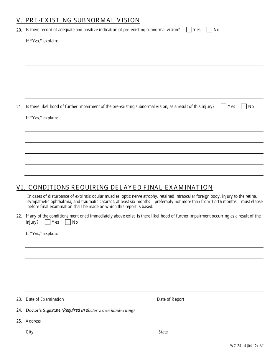 Form WC-241 Physicians Report on Eye Injuries - Missouri, Page 4