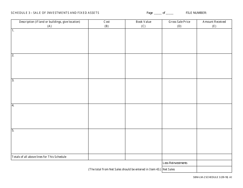 Form SBM-LM-2 Schedule 3 Sale of Investments and Fixed Assets - Missouri, Page 1