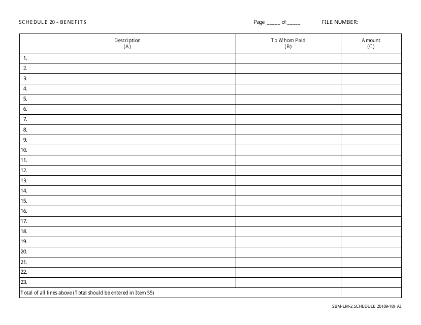 Form SBM-LM-2 Schedule 20  Printable Pdf
