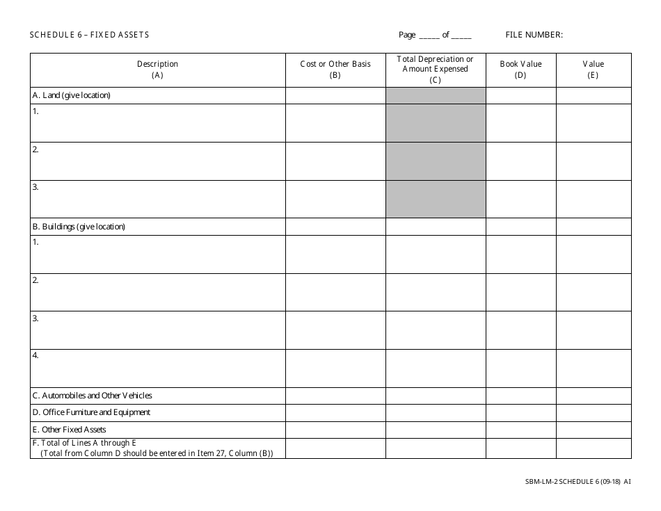 Form SBM-LM-2 Schedule 6 Fixed Assets - Missouri, Page 1