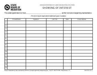 Document preview: Form SBM-09 Showing of Interest - Missouri