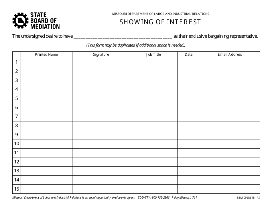 Form SBM-09 Showing of Interest - Missouri, Page 1