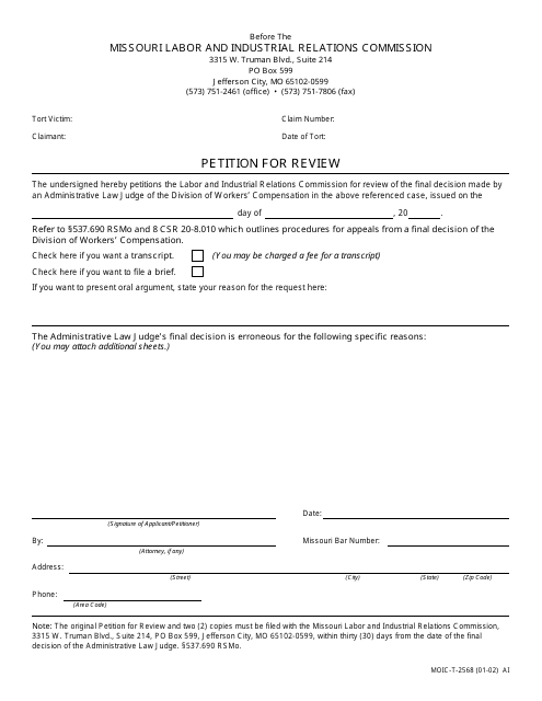 Form MOIC-T-2568  Printable Pdf