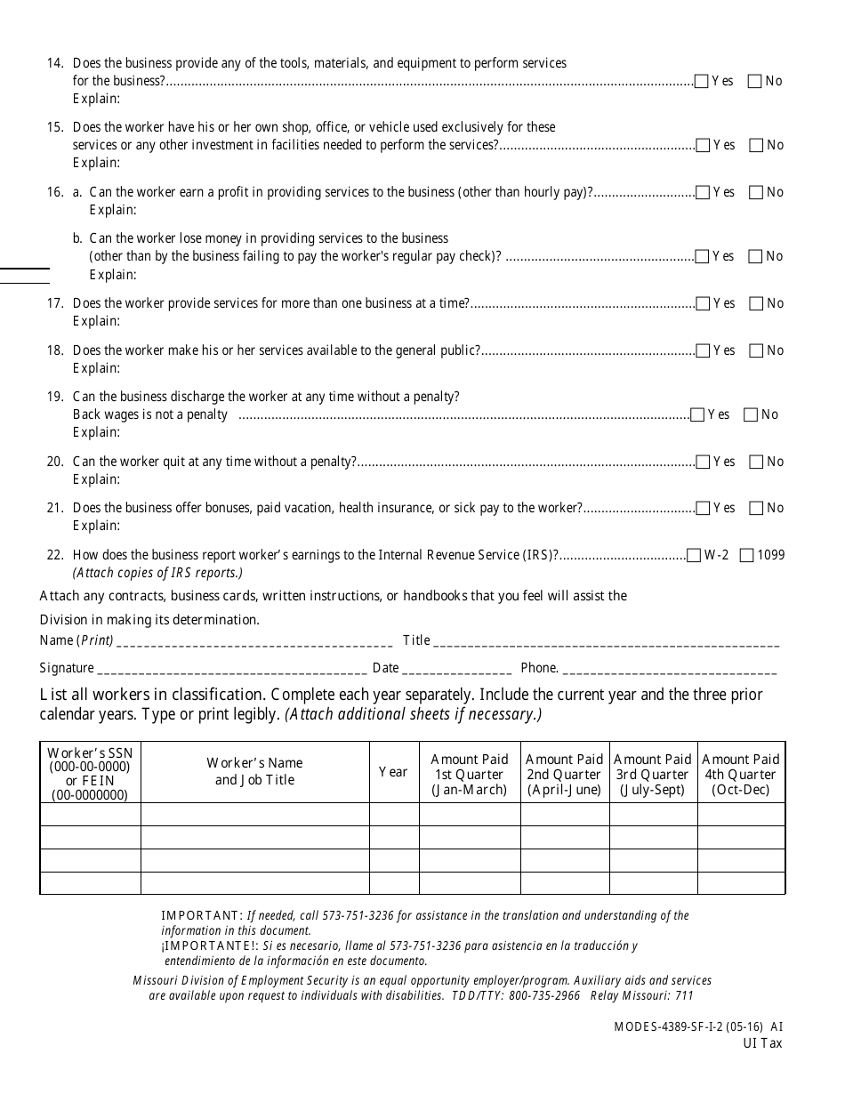 Form MODES-4389-SF-I - Fill Out, Sign Online and Download Printable PDF ...