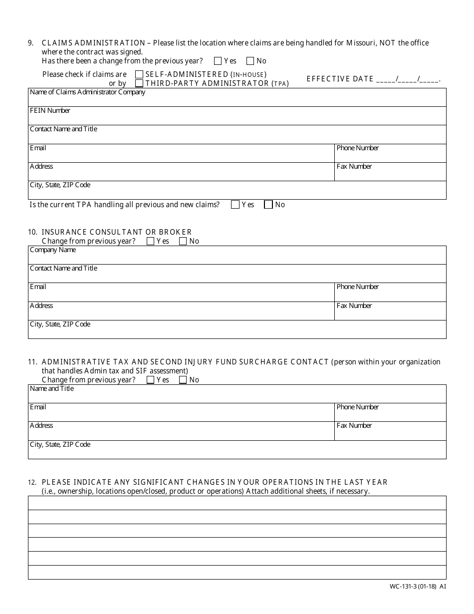 Form WC-131 Individual Self-insured Employer Information - Missouri, Page 3