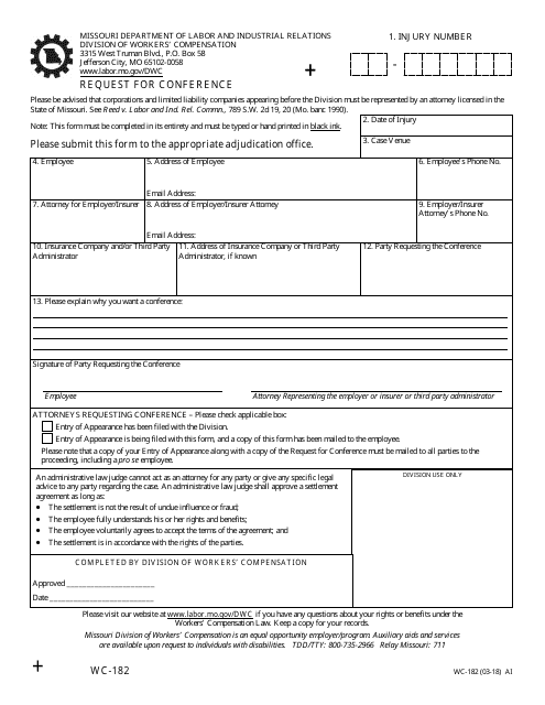 Form WC-182 Request for Conference - Missouri