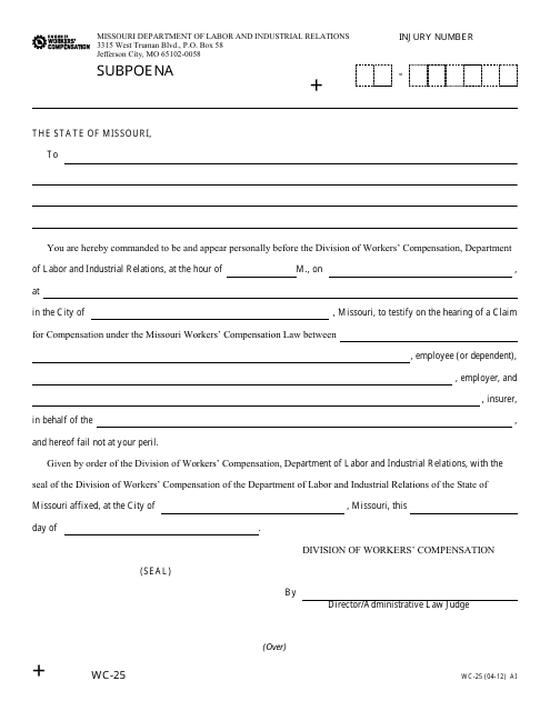 Form WC-25 Subpoena - Missouri