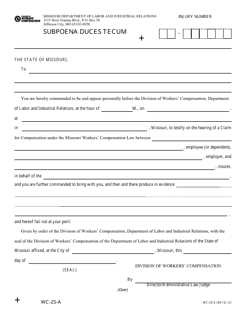Form WC-25-A  Printable Pdf