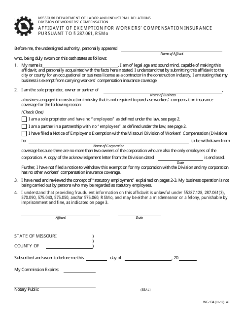 Form WC-134  Printable Pdf