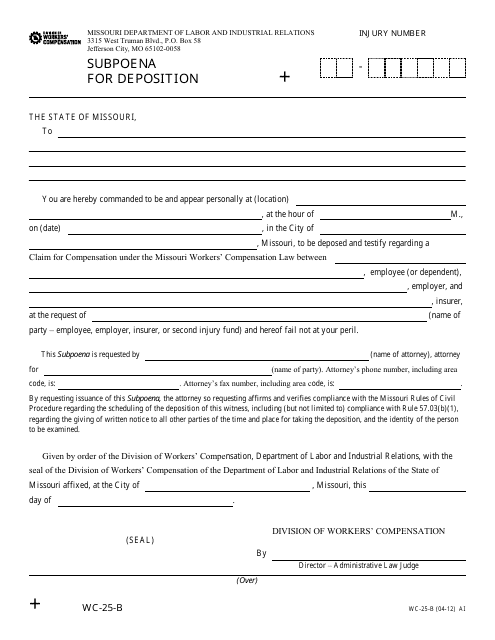 Form WC-25-B Subpoena for Deposition - Missouri
