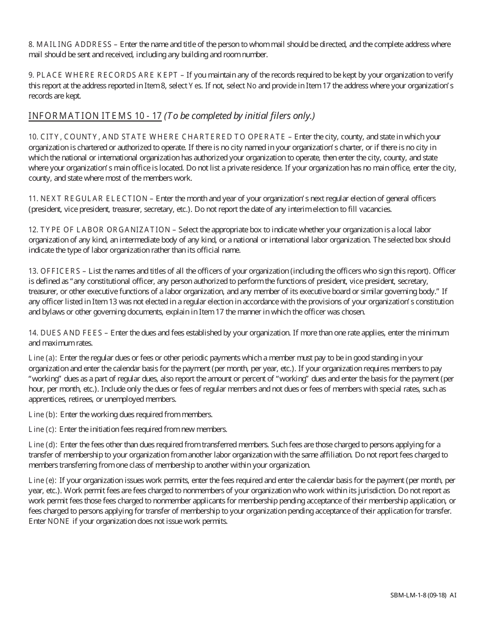 Instructions for Form SBM-LM-1 Labor Organization Information Report - Missouri, Page 3
