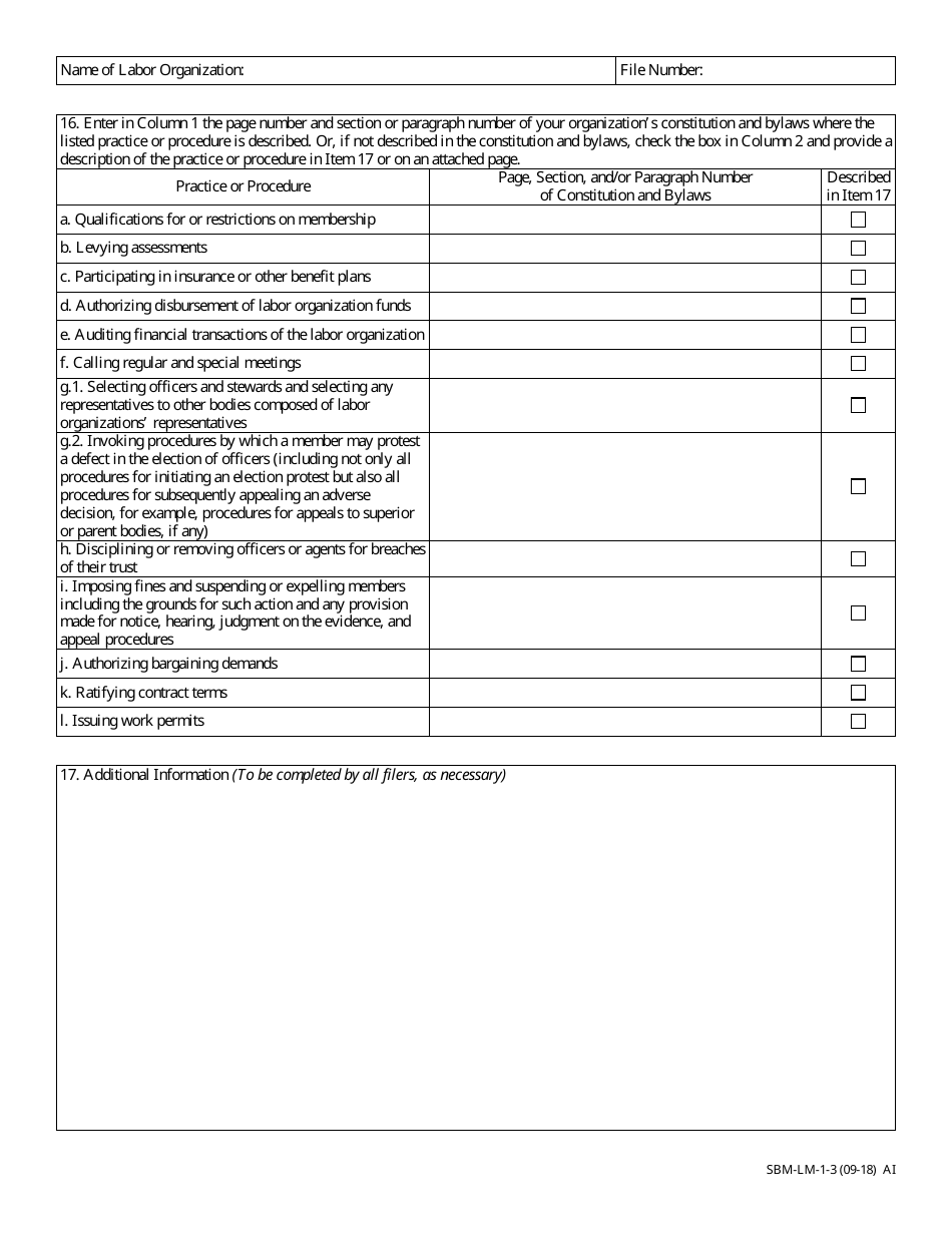 Form SBM-LM-1 Labor Organization Information Report - Missouri, Page 3