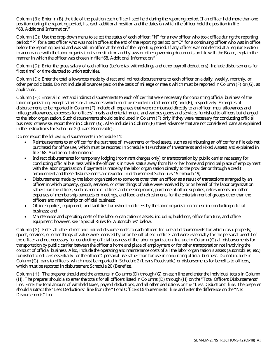 Instructions for Form SBM-LM-2 Labor Organization Annual Report - Missouri, Page 12
