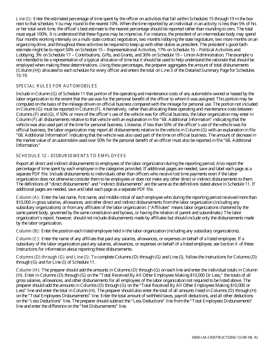 Instructions for Form SBM-LM-2 Labor Organization Annual Report - Missouri, Page 13