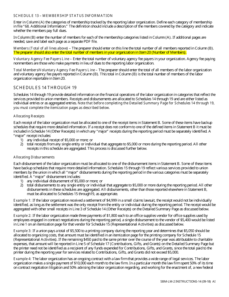 Instructions for Form SBM-LM-2 Labor Organization Annual Report - Missouri, Page 14