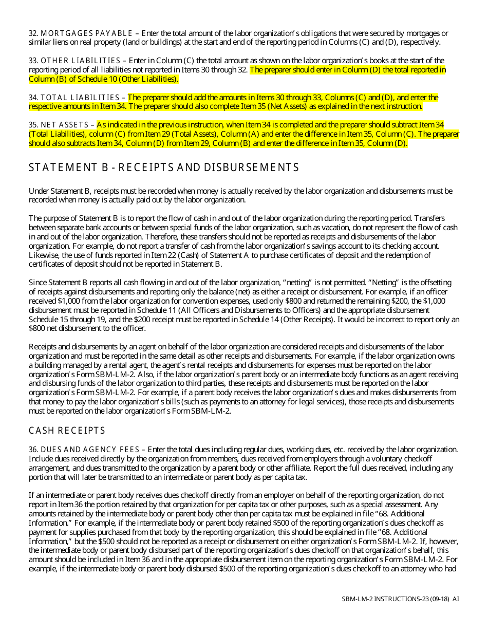 Instructions for Form SBM-LM-2 Labor Organization Annual Report - Missouri, Page 23