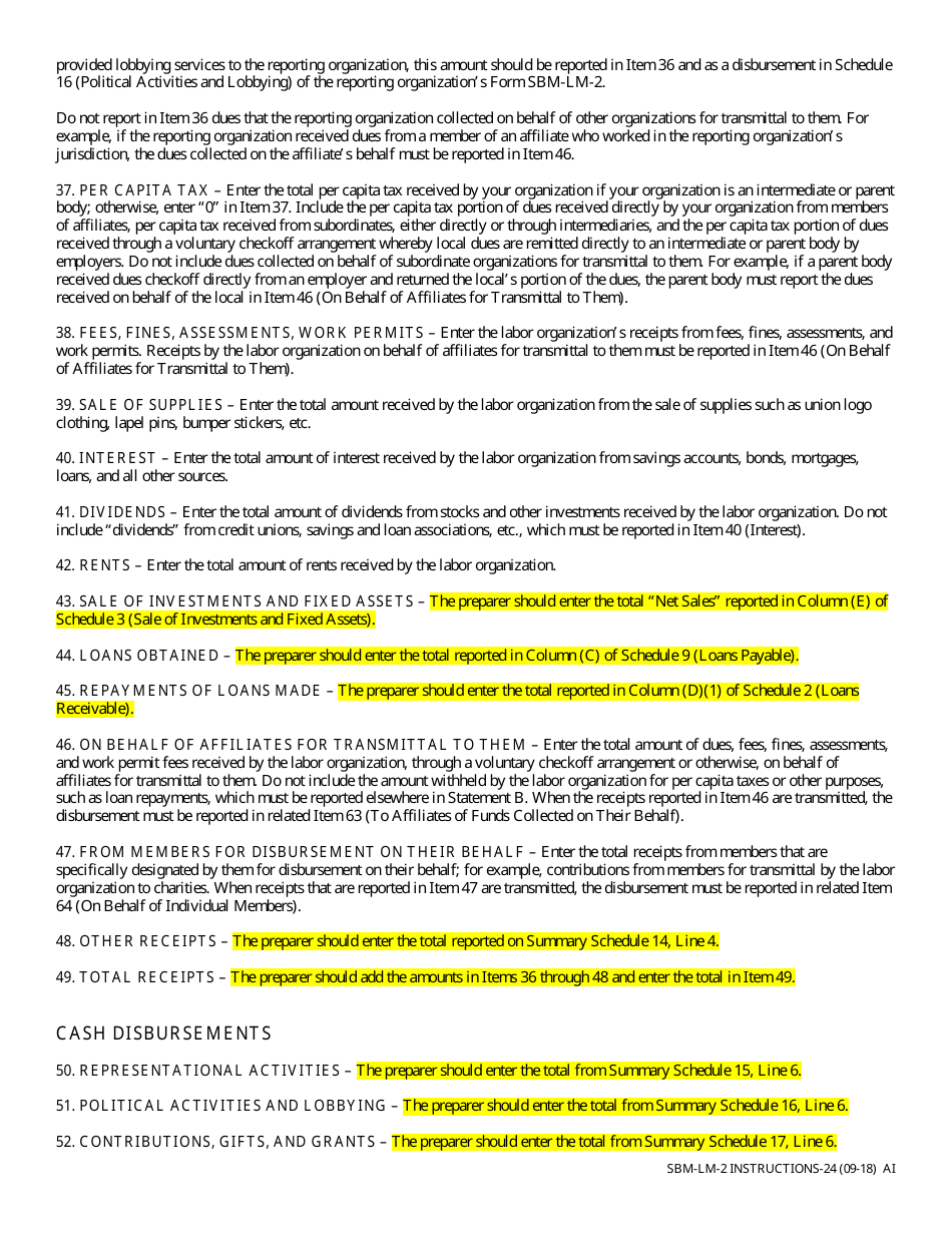 Instructions for Form SBM-LM-2 Labor Organization Annual Report - Missouri, Page 24
