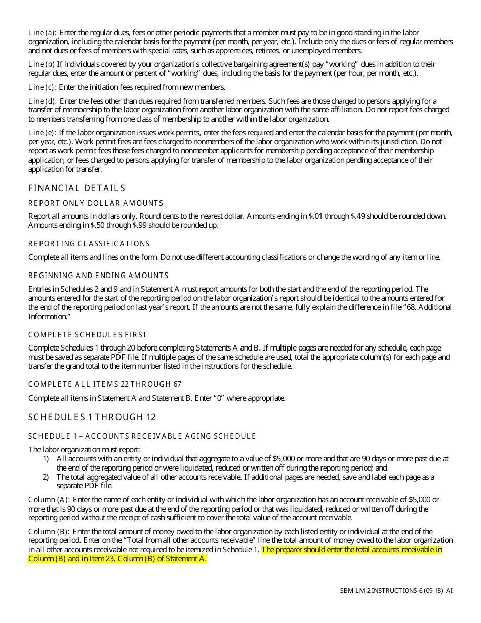 Instructions for Form SBM-LM-2 Labor Organization Annual Report - Missouri, Page 6