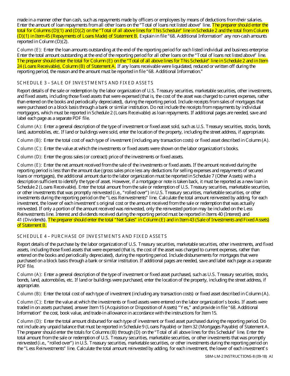 Instructions for Form SBM-LM-2 Labor Organization Annual Report - Missouri, Page 8