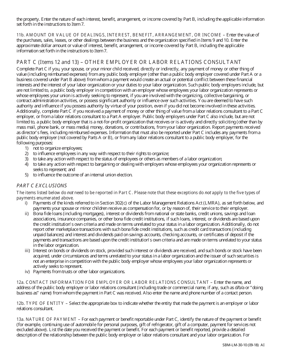 Form SBM-LM-30 Labor Organization Officer and Employee Report - Missouri, Page 10