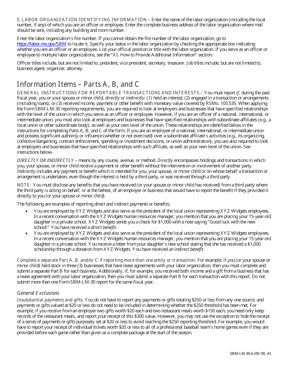 Form SBM-LM-30 Labor Organization Officer and Employee Report - Missouri, Page 6