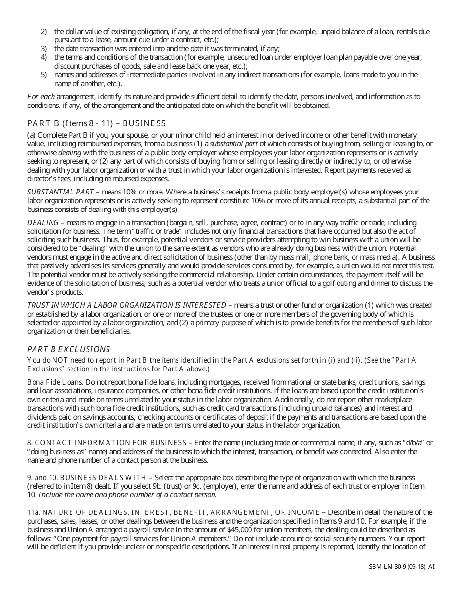 Form SBM-LM-30 Labor Organization Officer and Employee Report - Missouri, Page 9