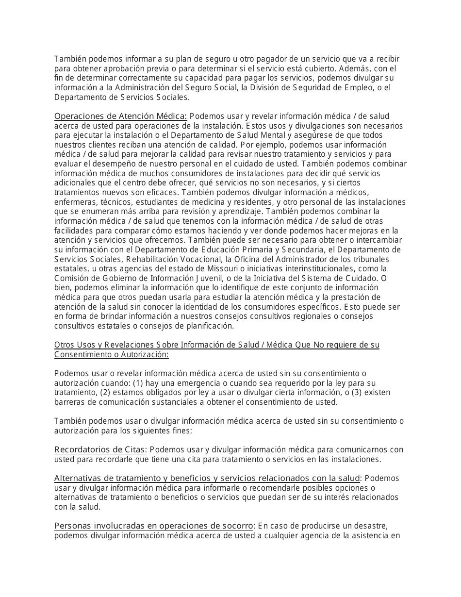 Aviso De Practicas De Privacidad Portada De Reconocimiento - Missouri (Spanish), Page 4