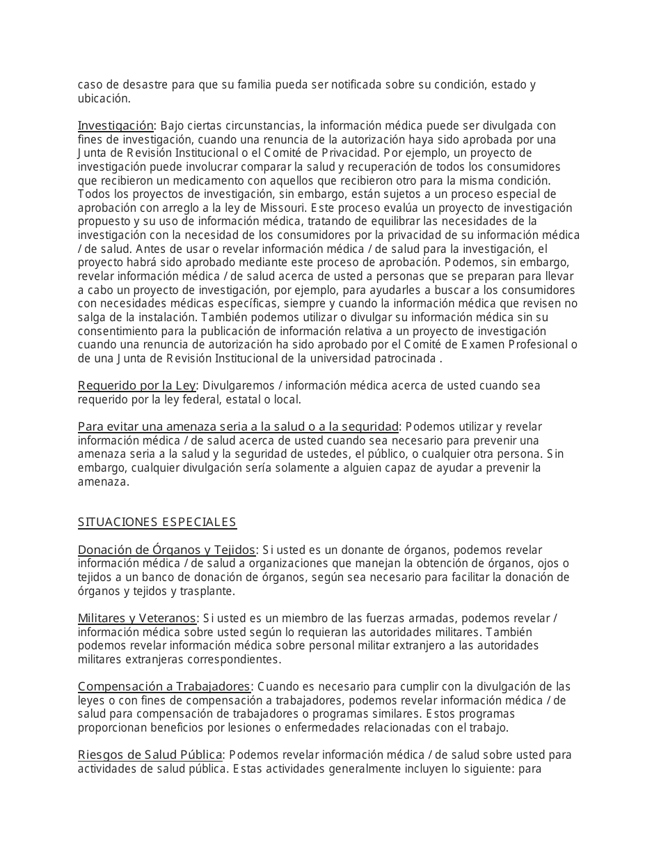 Aviso De Practicas De Privacidad Portada De Reconocimiento - Missouri (Spanish), Page 5