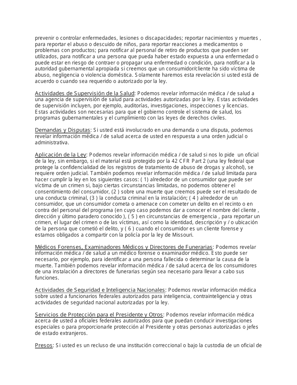 Aviso De Practicas De Privacidad Portada De Reconocimiento - Missouri (Spanish), Page 6
