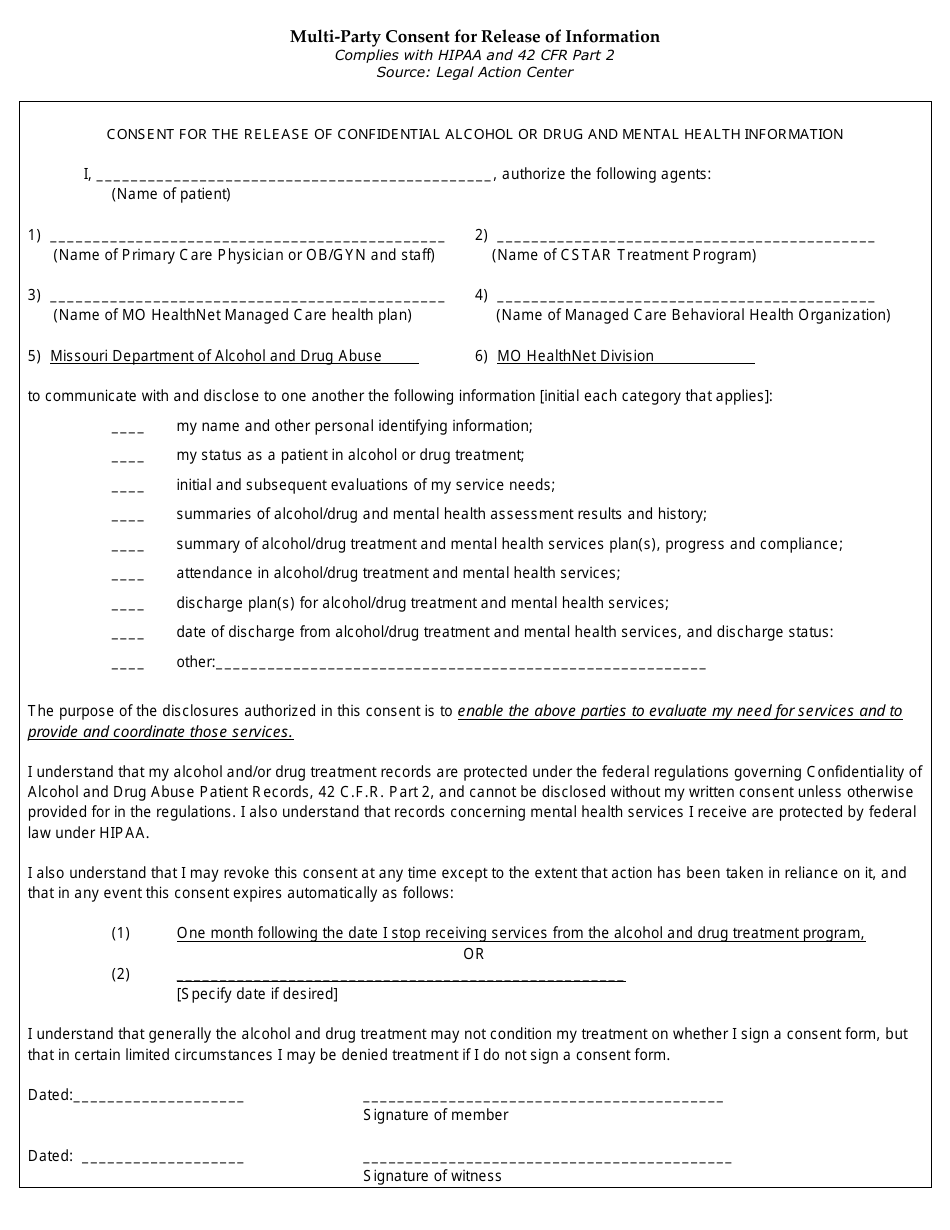 Multi-Party Consent for Release of Information - Missouri, Page 1